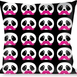Buckle-Down Throw Pillow - Panda Face w/Pink Mustache
