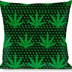 Buckle-Down Throw Pillow - Marijuana Garden Black/Green