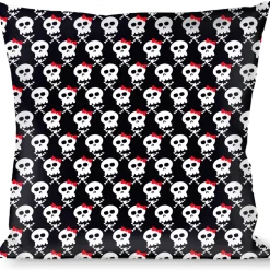Buckle-Down Throw Pillow - Skull w/Bow Black/White/Red