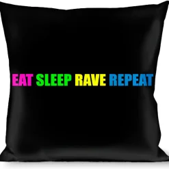 Buckle-Down Throw Pillow - EAT SLEEP RAVE REPEAT Black/Multi Neon