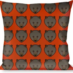 Buckle-Down Throw Pillow - Brown Bear Repeat Orange