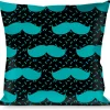 Buckle-Down Throw Pillow - Mustaches Scattered Black/Turquoise