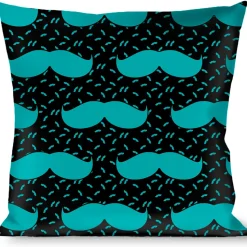 Buckle-Down Throw Pillow - Mustaches Scattered Black/Turquoise