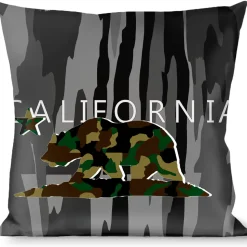 Buckle-Down Throw Pillow - CALIFORNIA/Flag Bear Black/Camo Gray/Camo Olive