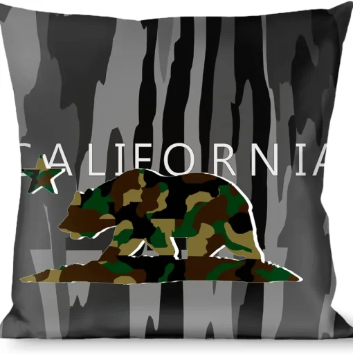 Buckle-Down Throw Pillow - CALIFORNIA/Flag Bear Black/Camo Gray/Camo Olive