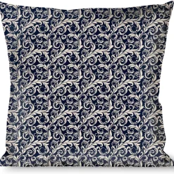 Buckle-Down Throw Pillow - Filigree Navy/Khaki