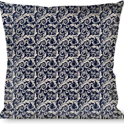 Buckle-Down Throw Pillow - Filigree Navy/Khaki