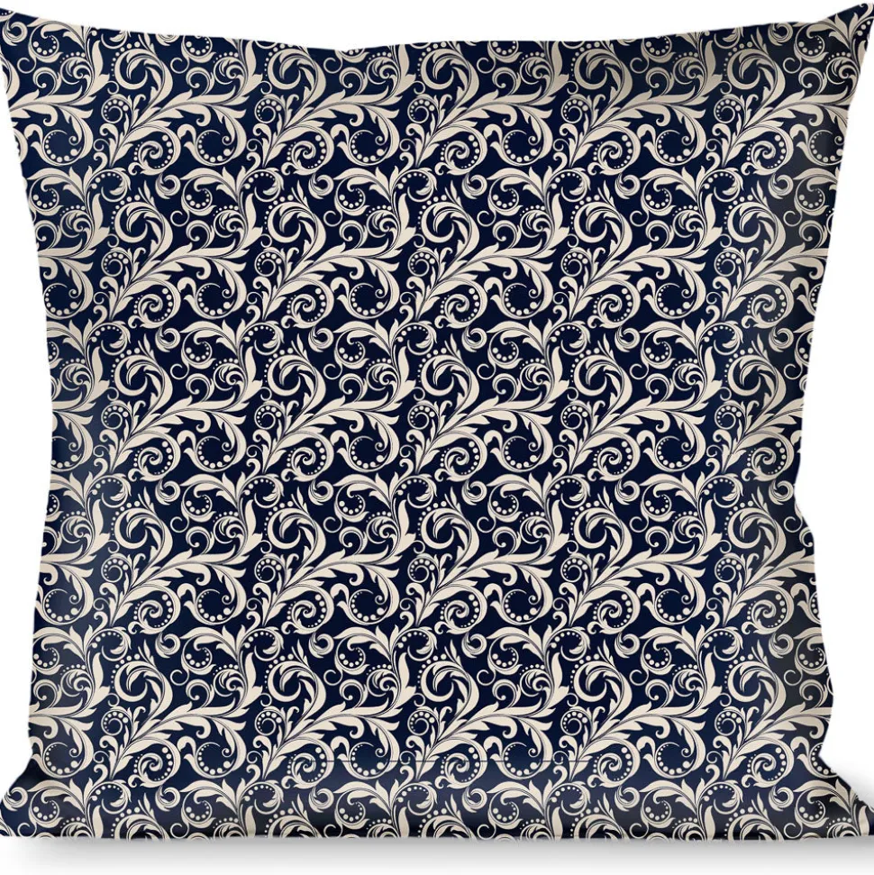 Buckle-Down Throw Pillow - Filigree Navy/Khaki