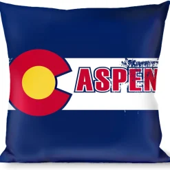 Buckle-Down Throw Pillow - Colorado ASPEN Flag/Snowy Mountains Weathered Blue/White/Red/Yellows