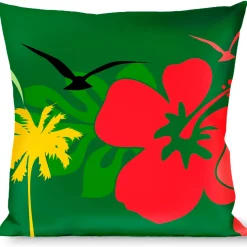 Buckle-Down Throw Pillow - Tropical Flora Greens/Reds/Gold