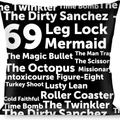 Buckle-Down Throw Pillow - Verbiage Sex Positions Black/White