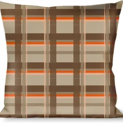 Buckle-Down Throw Pillow - Plaid Tan Shades/Orange