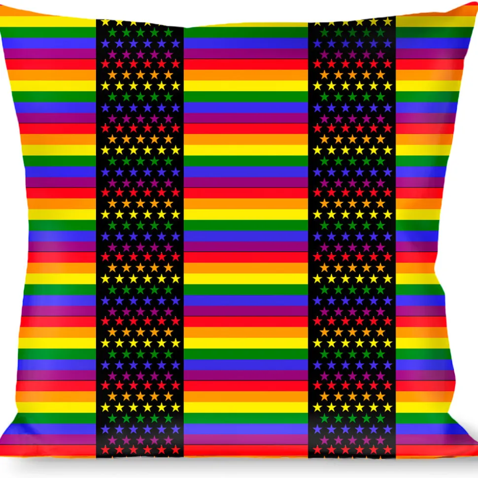 Buckle-Down Throw Pillow - Flag American Pride Rainbow/Black