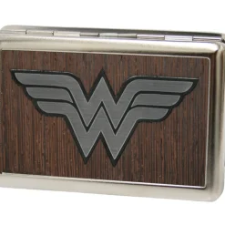 Business Card Holder - LARGE - Wonder Woman Logo Marquetry Black Walnut Metal