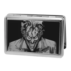 Business Card Holder - LARGE - Joker Smiling CLOSE-UP Reverse Brushed
