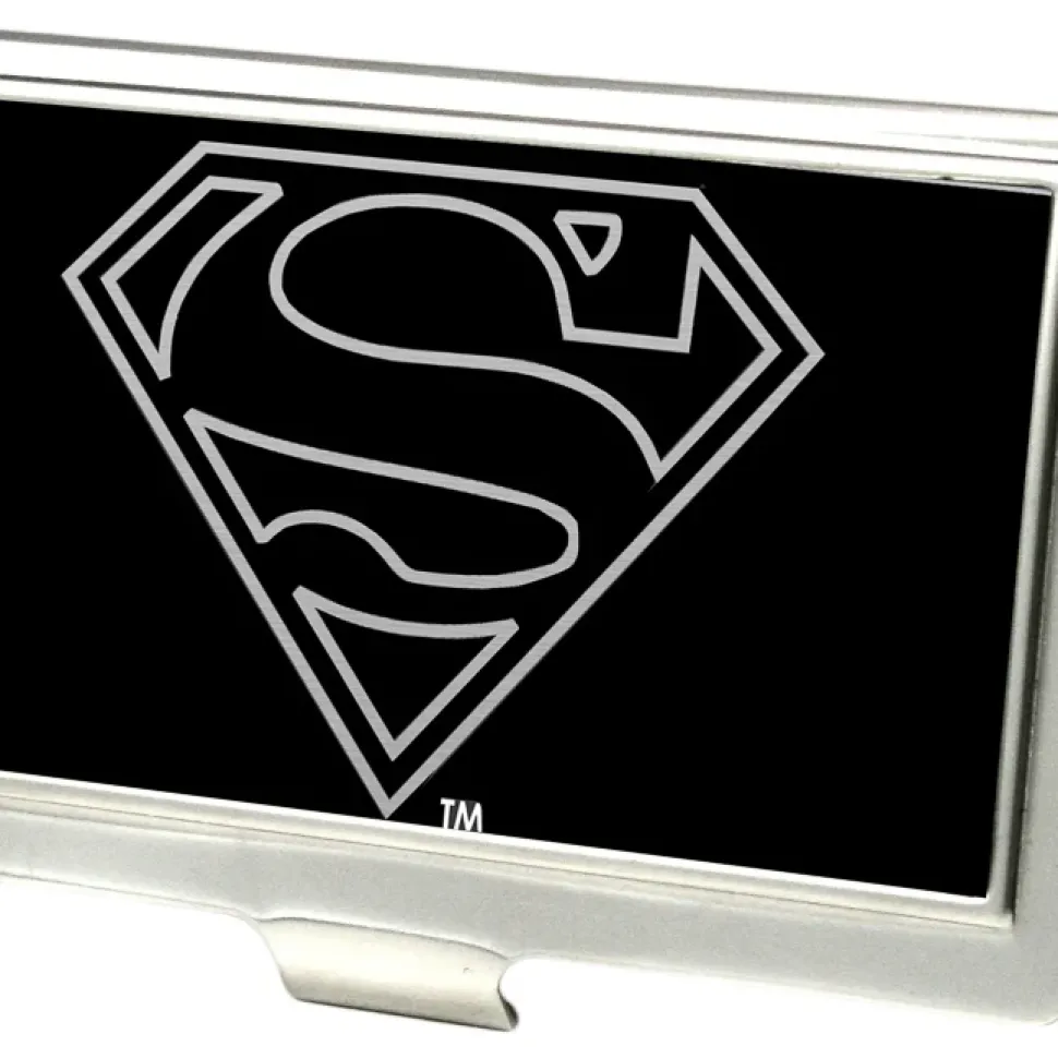 Business Card Holder - SMALL - Superman Logo Outline Reverse Brushed