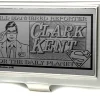 Business Card Holder - SMALL - CLARK KENT Pose MILD MANNERED REPORTER FOR THE DAILY PLANET Brushed Silver Black