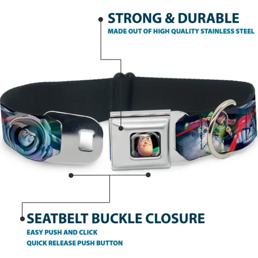 Buzz Lightyear Pose2 Full Color Black Seatbelt Buckle Collar - Buzz Lightyear Action Poses Stacked