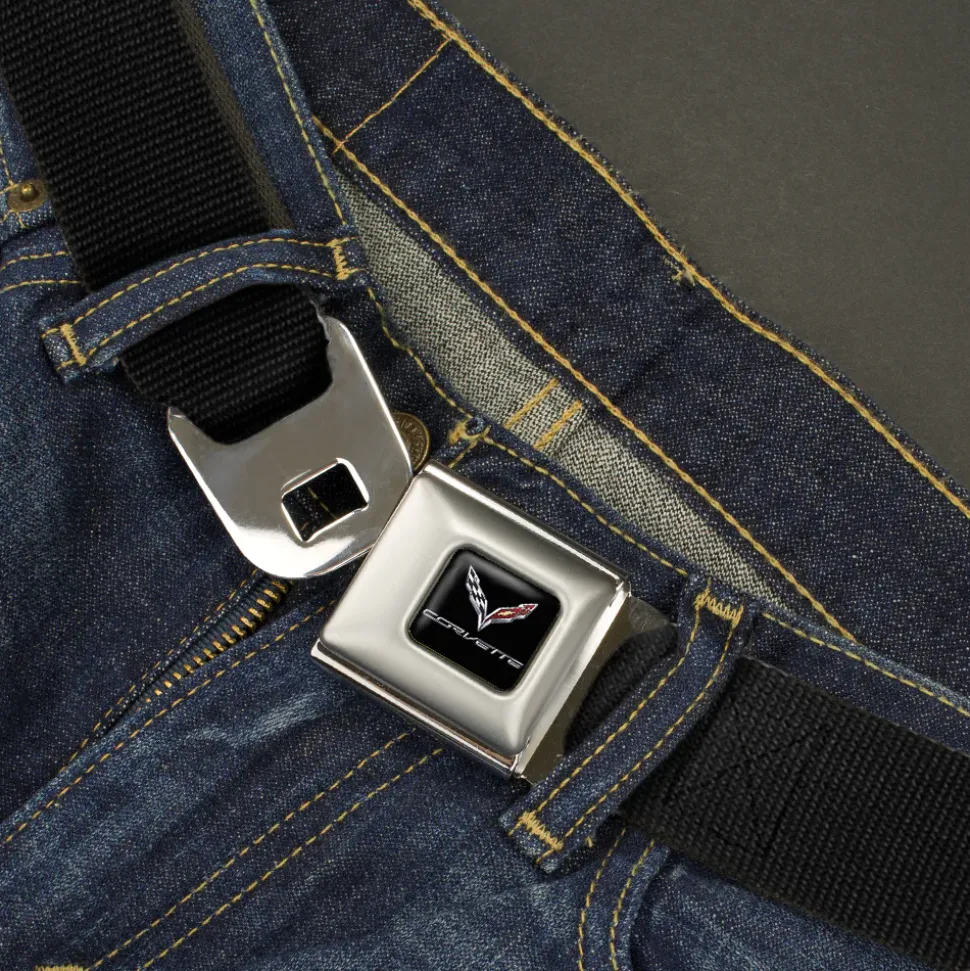 C7 Full Color Black Seatbelt Belt - Black Webbing