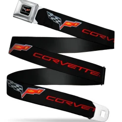 C6 Full Color Seatbelt Belt - C6 Logo/CORVETTE Black/Red Webbing