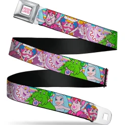 CANDY LAND Game Logo White/Pink Seatbelt Belt - Candy Land Character Lineup Stripe Multi Color Webbing