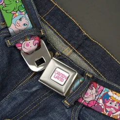 CANDY LAND Game Logo White/Pink Seatbelt Belt - Candy Land Character Lineup Stripe Multi Color Webbing