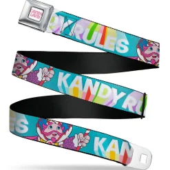 CANDY LAND Game Logo White/Pink Seatbelt Belt - Candy Land KANDY RULES King Kandy Pose Teal/Multi Color Webbing