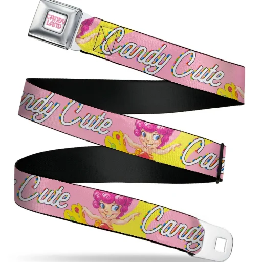 CANDY LAND Game Logo White/Pink Seatbelt Belt - Candy Land CANDY CUTE Princess Lolly Pose Pink Webbing