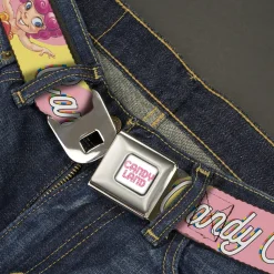 CANDY LAND Game Logo White/Pink Seatbelt Belt - Candy Land CANDY CUTE Princess Lolly Pose Pink Webbing