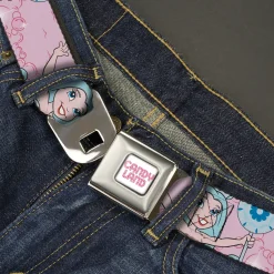 CANDY LAND Game Logo White/Pink Seatbelt Belt - Candy Land Queen Frostine Pose and Float Bubbles Pinks Webbing