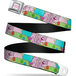 CANDY LAND Game Logo White/Pink Seatbelt Belt - Candy Land Jolly Laughing Pose and Gum Drops Multi Color Webbing