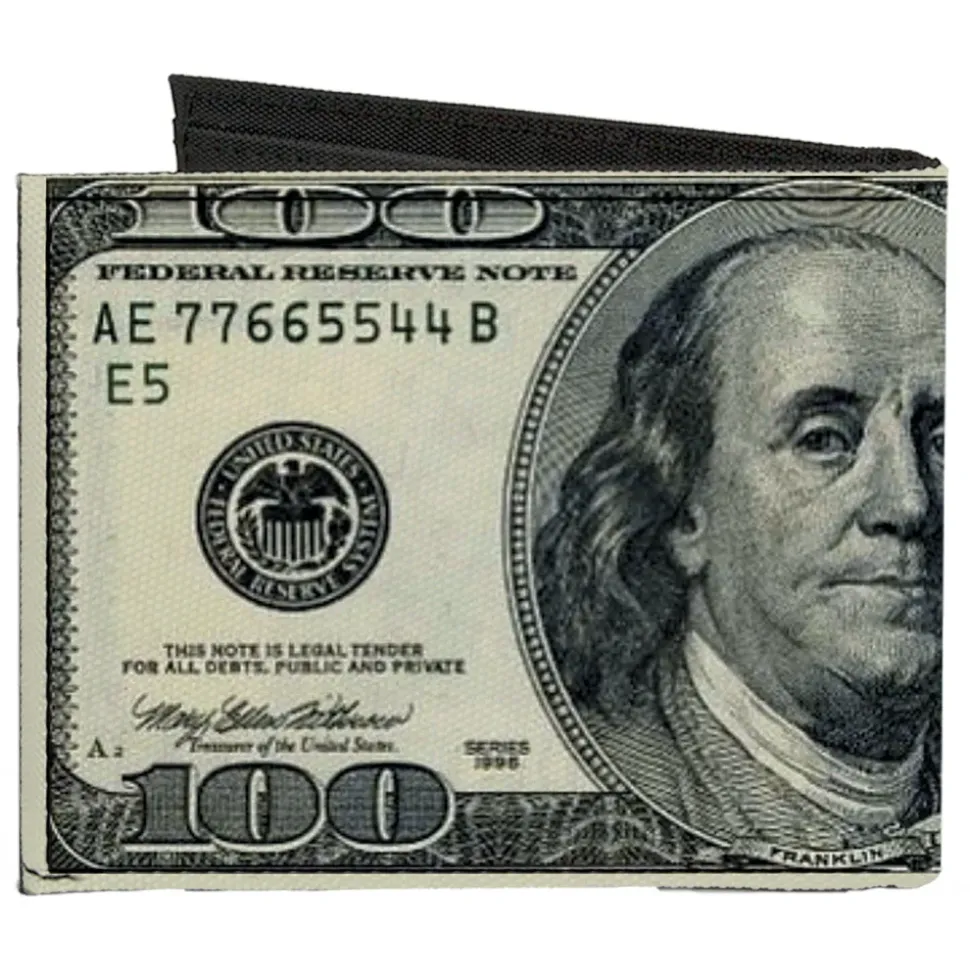 Canvas Bi-Fold Wallet - 100 Dollar Bills