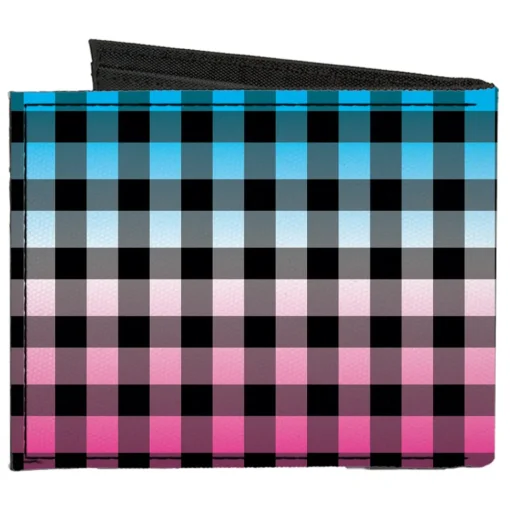 Canvas Bi-Fold Wallet - Buffalo Plaid Turquoise Fuchsia Fade