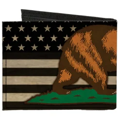 Canvas Bi-Fold Wallet - Cali Bear Star US Flag Stretch Black White Red