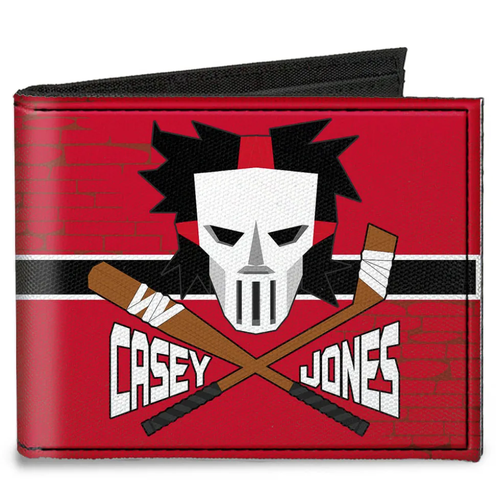 Canvas Bi-Fold Wallet - CASEY JONES Baseball & Hockey Stick Bricks Stripe Reds White Black