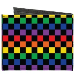 Canvas Bi-Fold Wallet - Checker Black Rainbow Multi Color
