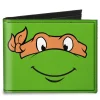Canvas Bi-Fold Wallet - Classic TMNT Michaelangelo Face CLOSE-UP Green Orange