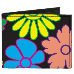 Canvas Bi-Fold Wallet - Flowers Black Multi Color