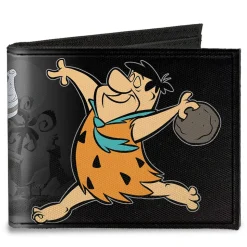 Canvas Bi-Fold Wallet - Fred Bowling Pose + BEDROCK BOWL Bowling Pins Black Grays