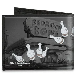 Canvas Bi-Fold Wallet - Fred Bowling Pose + BEDROCK BOWL Bowling Pins Black Grays
