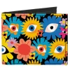 Canvas Bi-Fold Wallet - Funky Eye Flowers Black/Multi Color