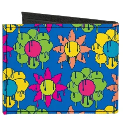 Canvas Bi-Fold Wallet - Funky Flower Drip Blue/Multi Color