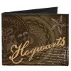 Canvas Bi-Fold Wallet - HOGWARTS Symbols Collage House Badges Browns Multi Color