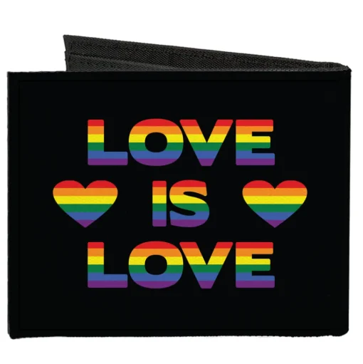 Canvas Bi-Fold Wallet - LOVE IS LOVE Heart Black Rainbow