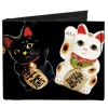 Canvas Bi-Fold Wallet - Maneki Neko Lucky Cats Gold Black White