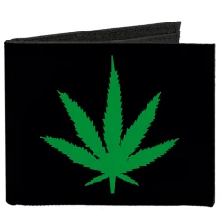 Canvas Bi-Fold Wallet - Marijuana Leaf Repeat Black Green