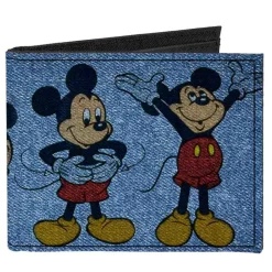 Canvas Bi-Fold Wallet - MICKEY MOUSE 4-Mousercise Poses Denim Blues Red