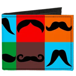 Canvas Bi-Fold Wallet - Mustaches Multi Color Blocks Black
