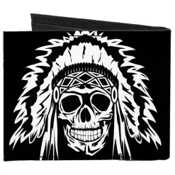 Canvas Bi-Fold Wallet - Native American Skull Black White