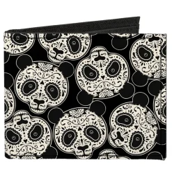 Canvas Bi-Fold Wallet - Panda Bear Sugar Skull Scattered Black White